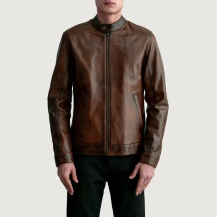 Zen Distressed Brown Leather Biker Jacket-reviseleather