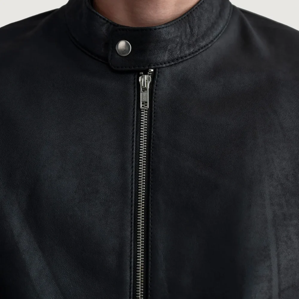 Zen Tumbled Black Leather Biker Jacket-reviseleather