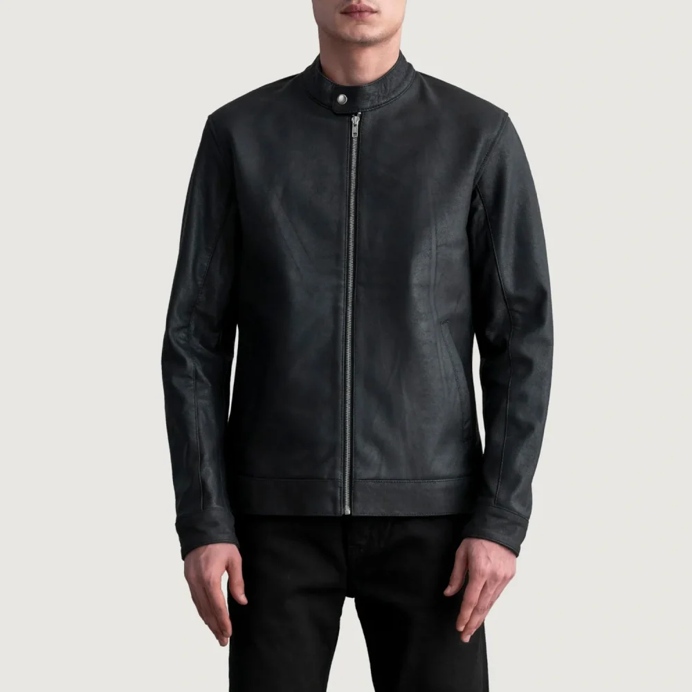Zen Tumbled Black Leather Biker Jacket-reviseleather