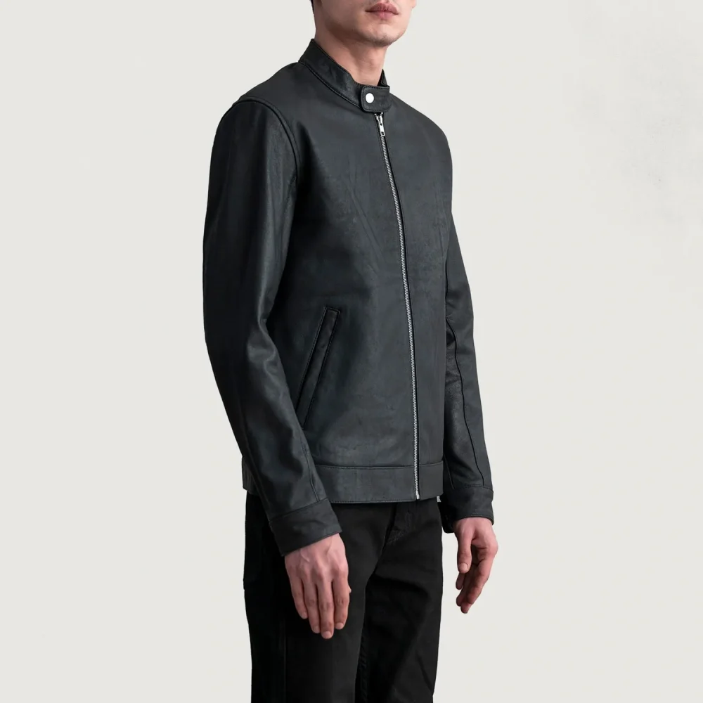 Zen Tumbled Black Leather Biker Jacket-reviseleather